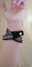 Pulsera de cuero con diamantes de imitación para mujer, brazalete de cristal, varias capas, joyería, novedad de 2016