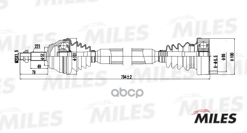 Привод В Сборе Vw Golf Iii/Passat Iii-Iv 1.6-2.0 Прав. Miles Gc02129 Miles арт. GC02129