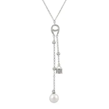 

Angemiel 925 Sterling Silver Pearl, Zircon Cubic Zirconia Lock & Horseshoe Necklace