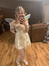 Mini Dress Puff-Sleeve Lace Print Chiffon French Korean-Style Sexy Vintage Women Floral