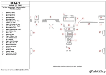

Interior trim for Infiniti I30, 2002-2002. Set L877.