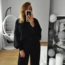 Oversized Sweater Pull-Jumpers Twist-Lantern-Sleeve Women Turtleneck High-Quality European