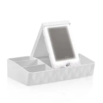 

USB Rechargeable Makeup Organizer Cosmetic Storage Box Portable Jewelry Container Dust proof Drawer Waterproof Mirror LED Light