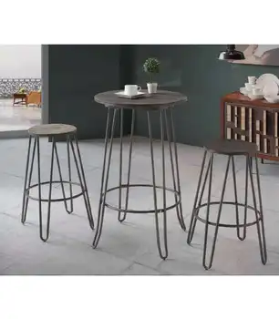 

Set kitchen table and 2 metal/wood stools.
