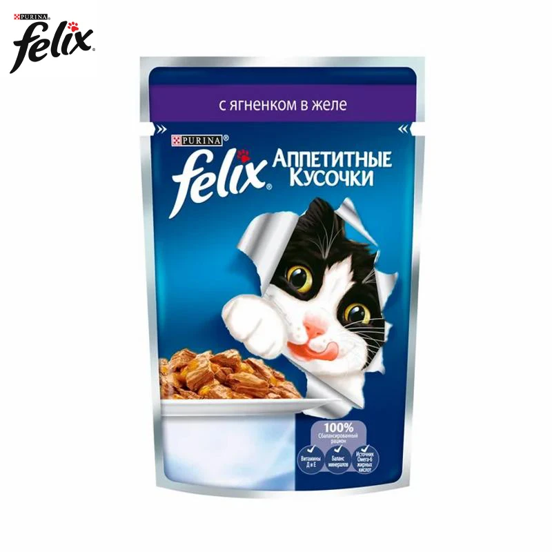 Влажный корм для кошек Felix Аппетитные кусочки с ягнёнком 85г. | Дом и сад