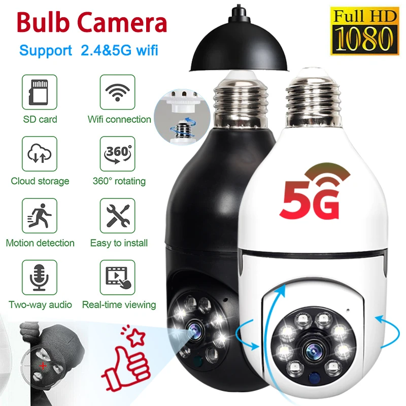 5G Wifi E27 Bulb Surveillance Camera Night Vision Full Color Automatic Human Tracking 4X Digital Zoom Video Security Monitor Cam cctv surveillance