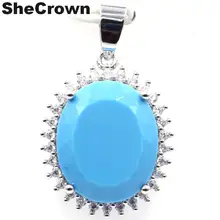 32x20 мм SheCrown Новое поступление Овальный Синий Бирюзовый натуральный CZ серебряный кулон