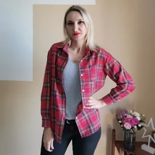 Plaid Shirt Tops Long-Sleeve Office Women Coat Loose Ladies Karsany And