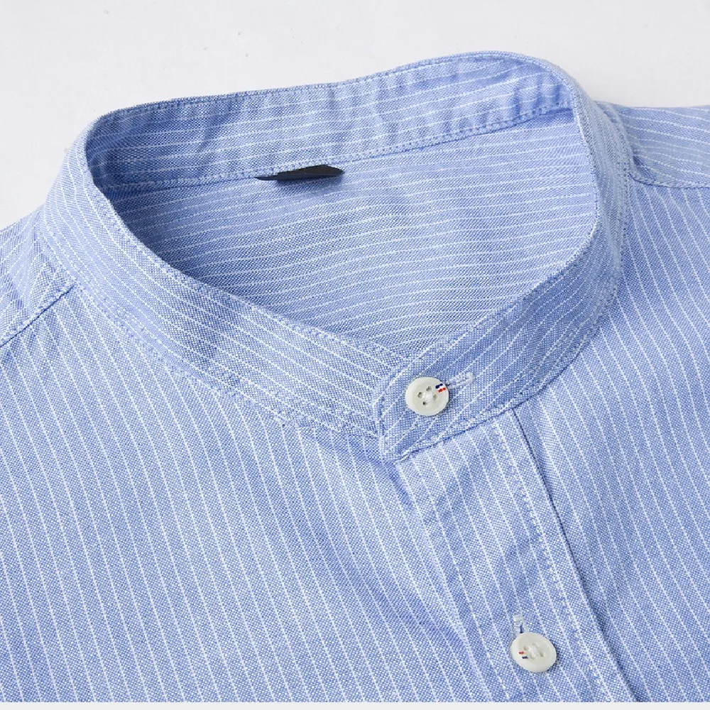 Men's Casual Pure Cotton Stripe Oxford Mens Shirts White Long Sleeve Chemise Homme Slim Fit Male Fashion Design Blouse