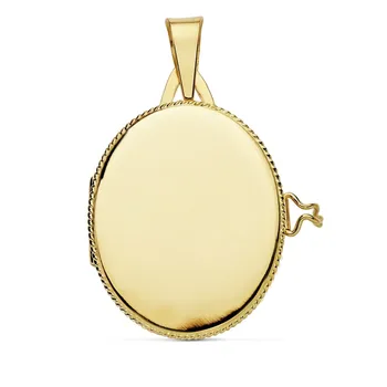

18k gold pendant photo frame 25mm smooth oval locket edge [AB9373GR] -Customizable-RECORDING INCLUDED IN THE PRICE