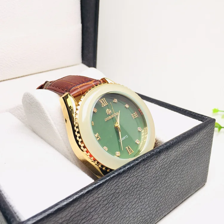 Five-year warranty man watch gold jade quartz watch jasper fashion high quality leather watch