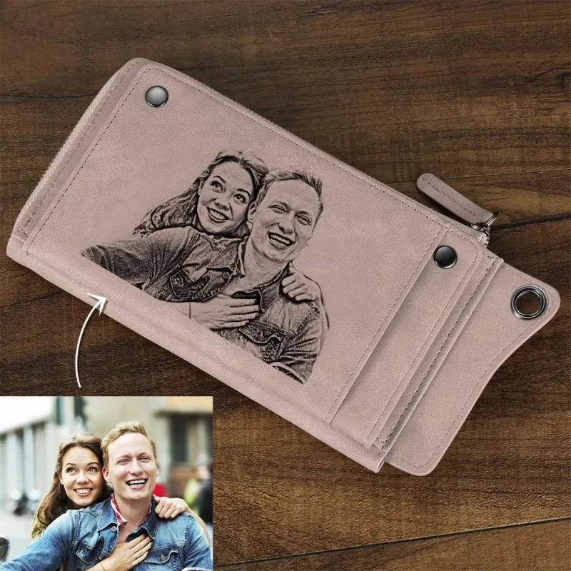

Custom Wallet Photo Carving Woman Wallet Long Style Leather Multi-Card Position Custom Engraved Pattern Purse Christmas Present