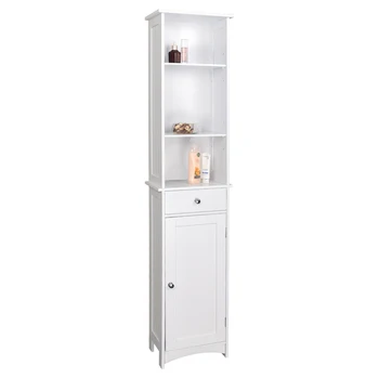Mobiletto da bagno indipendente bianco 1 pezzo 33x23x165 cm con cassetto portaoggetti organizer mensole da bagno organizzazione cassettiera 1