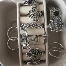 Tocona, conjunto de anillos con corona tallada, corazón rosa, flor de Elefante dorado antigua Bohemia, anillo para dedo nudillo Midi, joyería para mujer