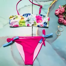 Two-Piece Suit Bikini-Set Beachwear Tube-Top Swimwear Women Bathing Print Plus-Size Floral