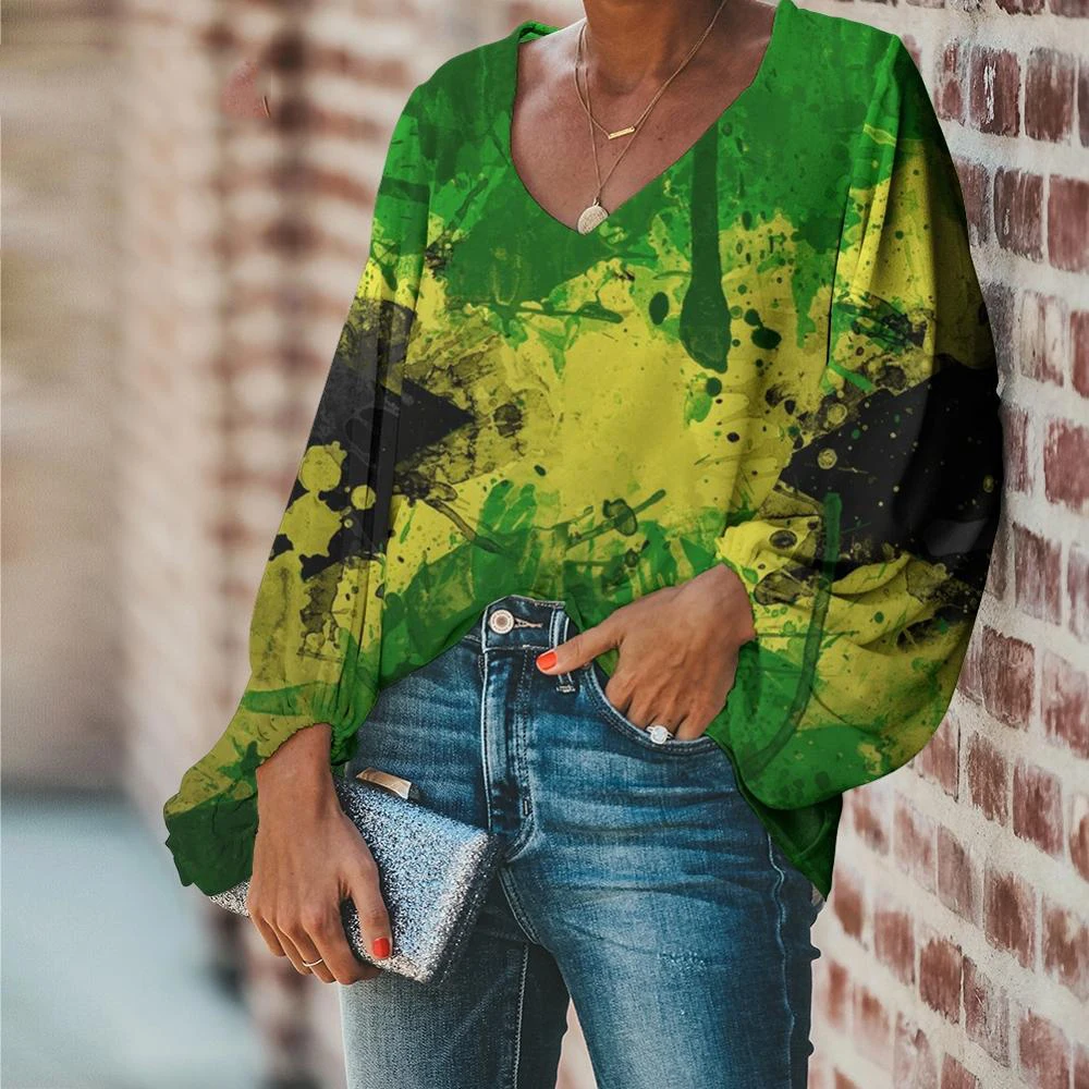 Doginthehole Woman Tops Causal Raggae Jamaica Flag Printing Fashion Clothes Woman Loose Ladies Clothing Top mujer 2020 Autumn 3