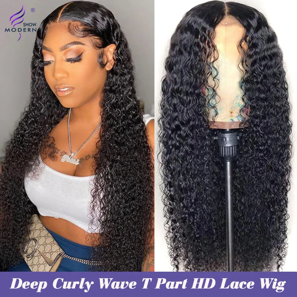 Modern Show Brazilian Hair Wig Deep Curly Hd Transparent Lace Wig T