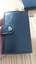 Bycobecy-tarjetero de aluminio con broche para hombre y mujer, funda de Metal RFID para tarjeta de identificación inteligente, Delgado, titular de la identificación, cuero PU