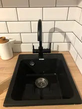 ROVOGO, grúa filtrada de doble mango negro mate para cocina, grifo con filtro de agua de rotación de 360, grifo mezclador de fregadero de cocina de tres vías