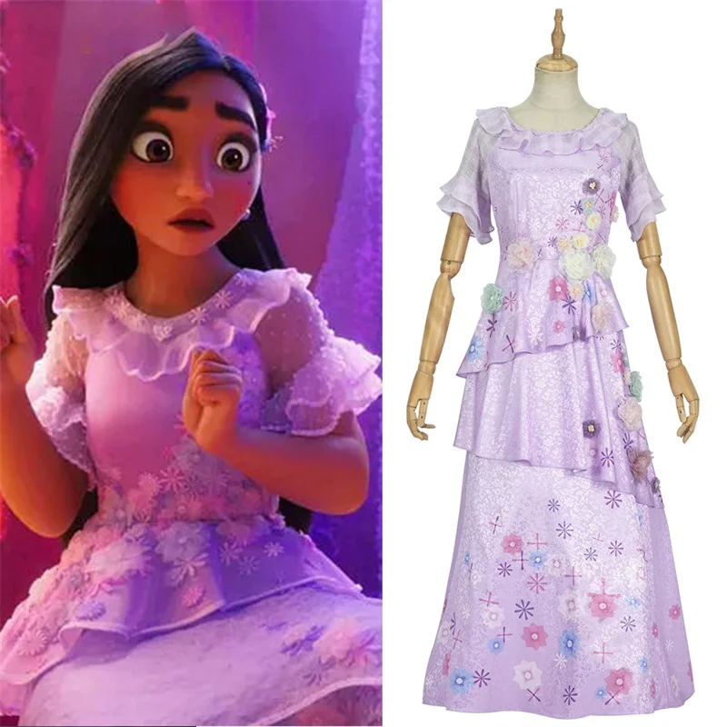 Magic House Isabela Madrigal Costume Cosplay Mirabel Sister Purple Flowers Princess Dresses Women Adult Halloween Party Dress