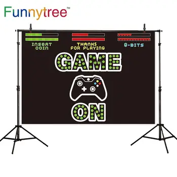 

Funnytree Video Game On Party Backdrop Kids Retro Gaming Photography Background Boy Birthday Baby Shower Decorations Banner
