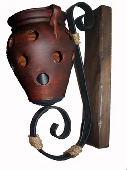 

Rustic wall sconce forging Wood ceramics hickory tree