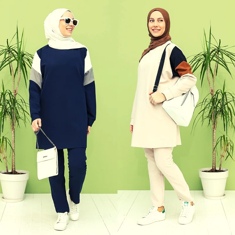 2 piezas conjunto de mujeres Ramadan Eid Mubarak Kaftan Dubai chándal Abaya Turquía Hijab musulmán vestido conjuntos ropa Islam Robe Femme musulmán conjuntos ropa mujer musulmana turquia burkini abaya dubai vestidos