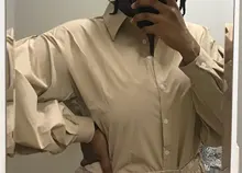 Señoras manga linterna blusa elegante camisa de las mujeres blanco negro Casual botón Vintage cuello Oficina camisa Mujer