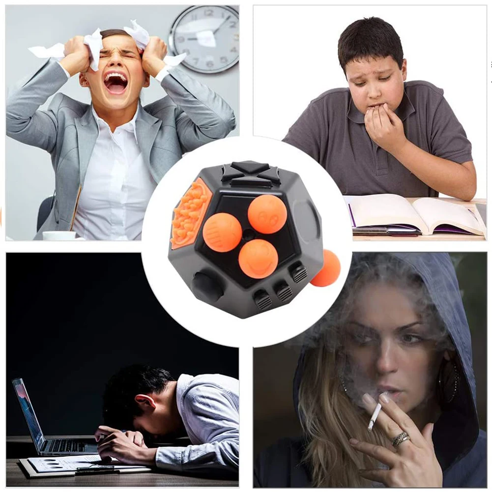 Fidget Toy Cube Anxiety Stress Relief 12 Sided Sensory Finger for Adults and Kids Black fidget toys,puzzle toys,anti stress toys,puzzle cube,magic puzzle cube