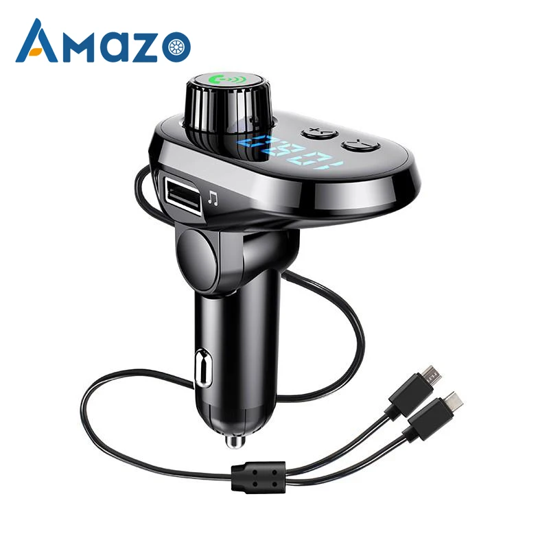 

Bluetooth 5.0 Car FM Transmitter Type-c Micro USB Port Transmiter LED Display MP3 Player HD Handsfree Call Car Accessories