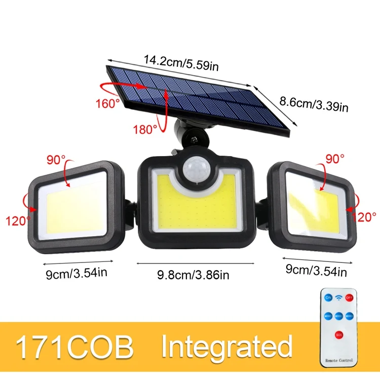 solar led street light 108 122 138 171 LED Solar Lights Outdoor 3 Head Waterproof Motion Sensor Light Solar Lamp Adjustable Head Wide Lighting Angle solar garden lights Solar Lamps