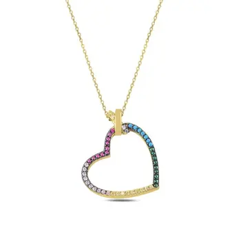 

Angemiel 925 Sterling Silver Mixed Color Zircon Stone Heart Necklace-Gold Plated
