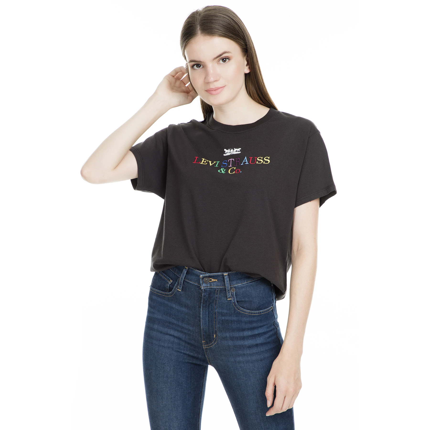 Camisetas con estampado de cuello de bicicleta para mujer, camiseta mujer con estampado de Levy 69973|Camisetas|