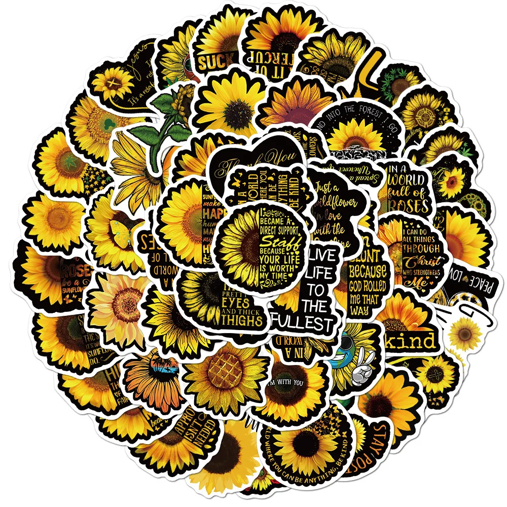100pcs Sunflower Stickers Yellow Waterproof Vinyl Decal Stationery Laptop Skateboard Guitar Bottle Decoration for Teen Girl Gift | Дом и сад