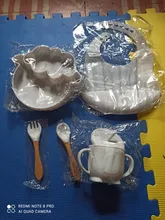 5Pcs/1 Conjunto bebé de silicona alimentación tazón vajilla impermeable cuchara antideslizante vajilla libre de BPA silicona platos para bebé vajilla