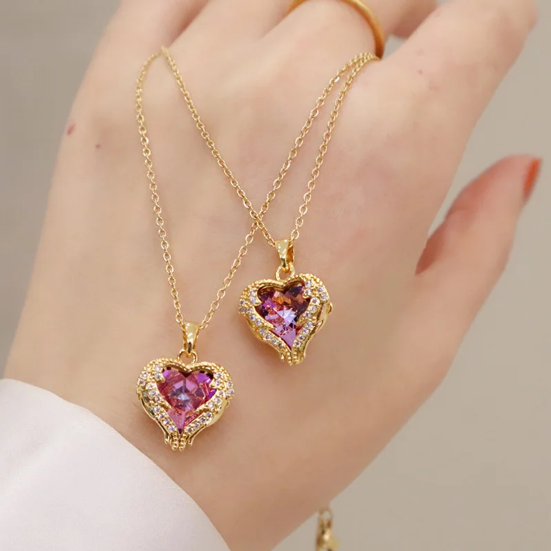 Fashion Simple Creative Ocean Heart Necklace Exquisite Heart Angel Wings Colorful Crystal Pendant Gifts for Girls fashion necklace pendant necklaces pendant necklace