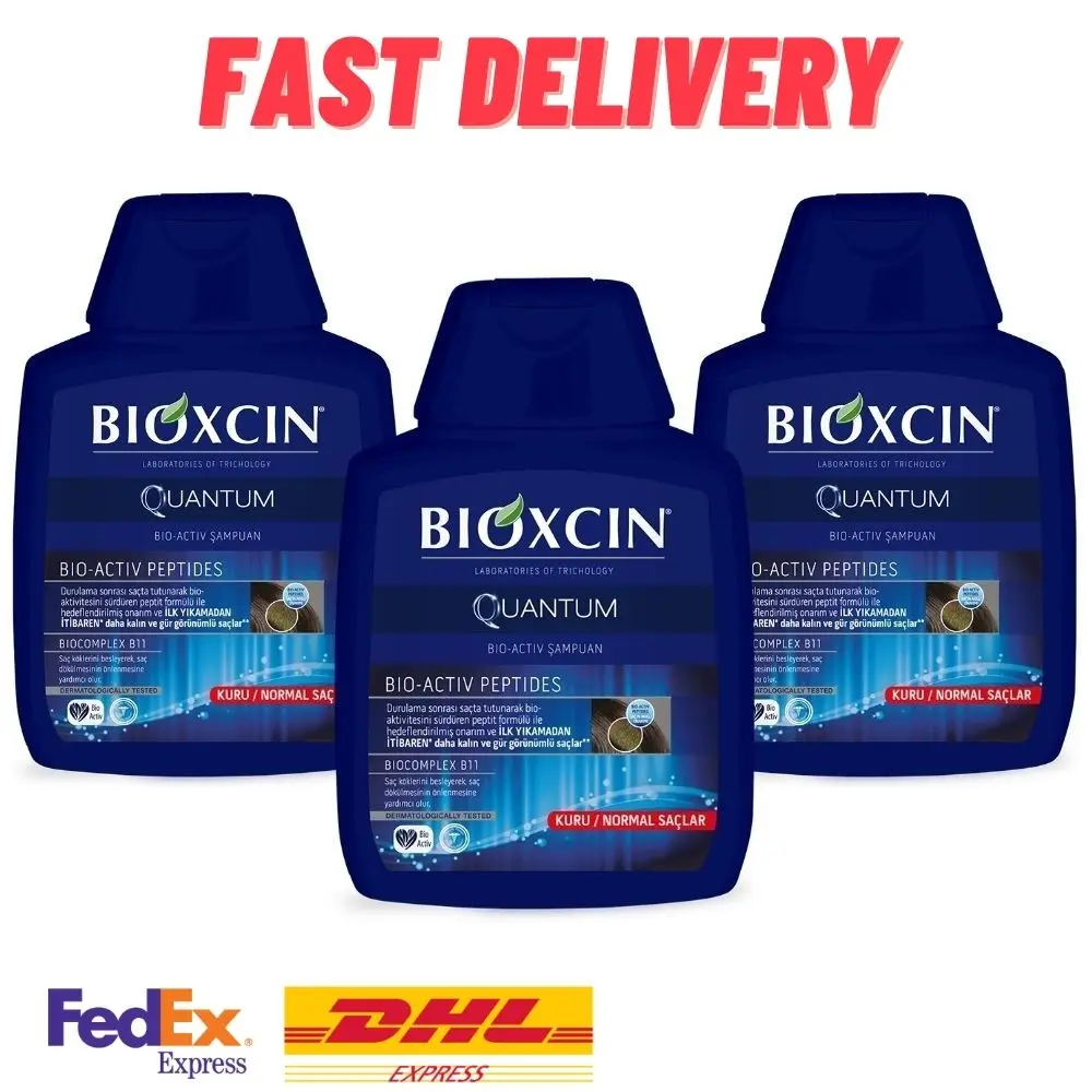 

3 PCS Bioxcin Quantum Anti Hair Loss Shampoo for Dry / Normal Hair 3 X 300ML, Revitalizes Weak Hair and Adds Strength, Fullness