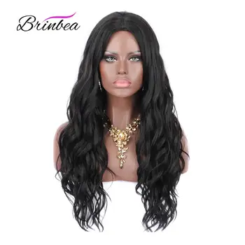 

Brinbea 24" Black Curly Wavy Premium Synthetic Hair Wigs for Women Middle Parting Heat Resistant Machine Made Hair Wigs Natural