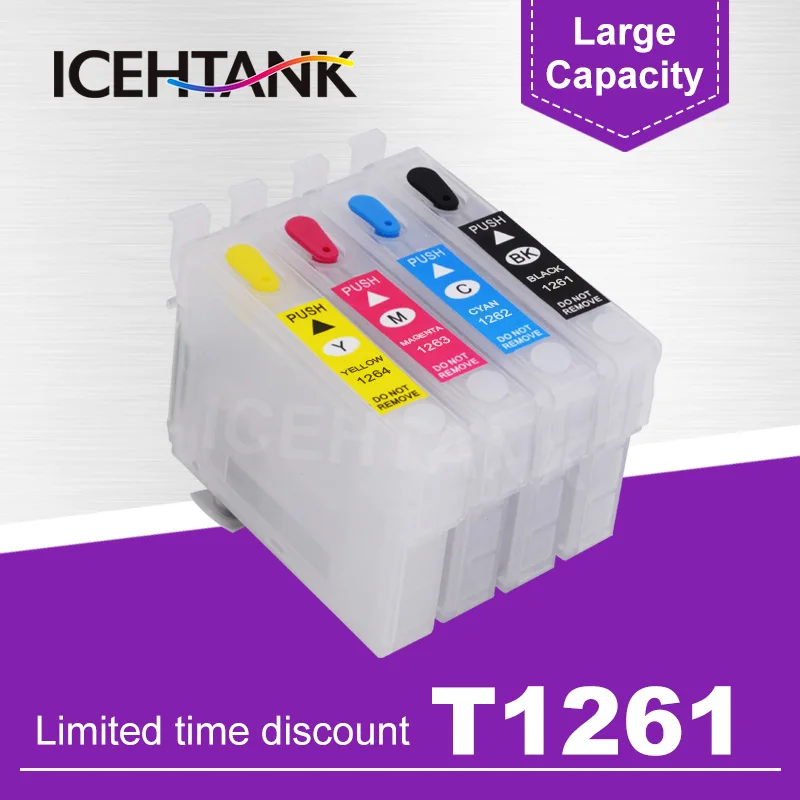 ICEHTANK Refillable патрон чернил для принтера Epson T1261 рабочей силы 520 60 435 545 630 633 635 645 840 845
