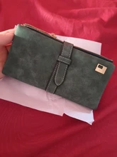 Bolso largo doble pliegue de famosa marca para mujer, billetera de cuero de nobuk con cordón, cremallera, billetera de gamuza, bolso de mano femenino
