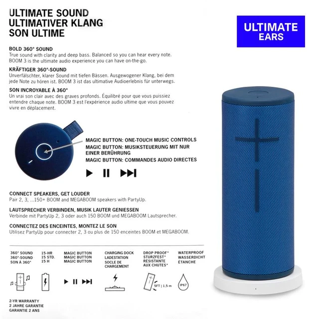 Ultimate Ears Boom 3 Portable Waterproof Bluetooth Speaker - Lagoon Blue