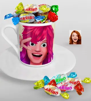 

Personalized Women 'S Animation Caricature Of Turkish Coffee cup And Haribo Candy Gift Seti-10