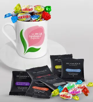 

Personalized Best Teacher Turkish coffee Cup Selamlique Mixed Turkish Coffee House and Haribo Candy Gift Seti-14