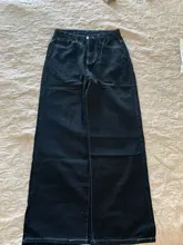 Vaqueros Mujer-Encuentro de estilo coreano limpiando pantalones Denim Vintage negro sólido alto cintura otoño Baggy Chic Ulzzang calle Casual