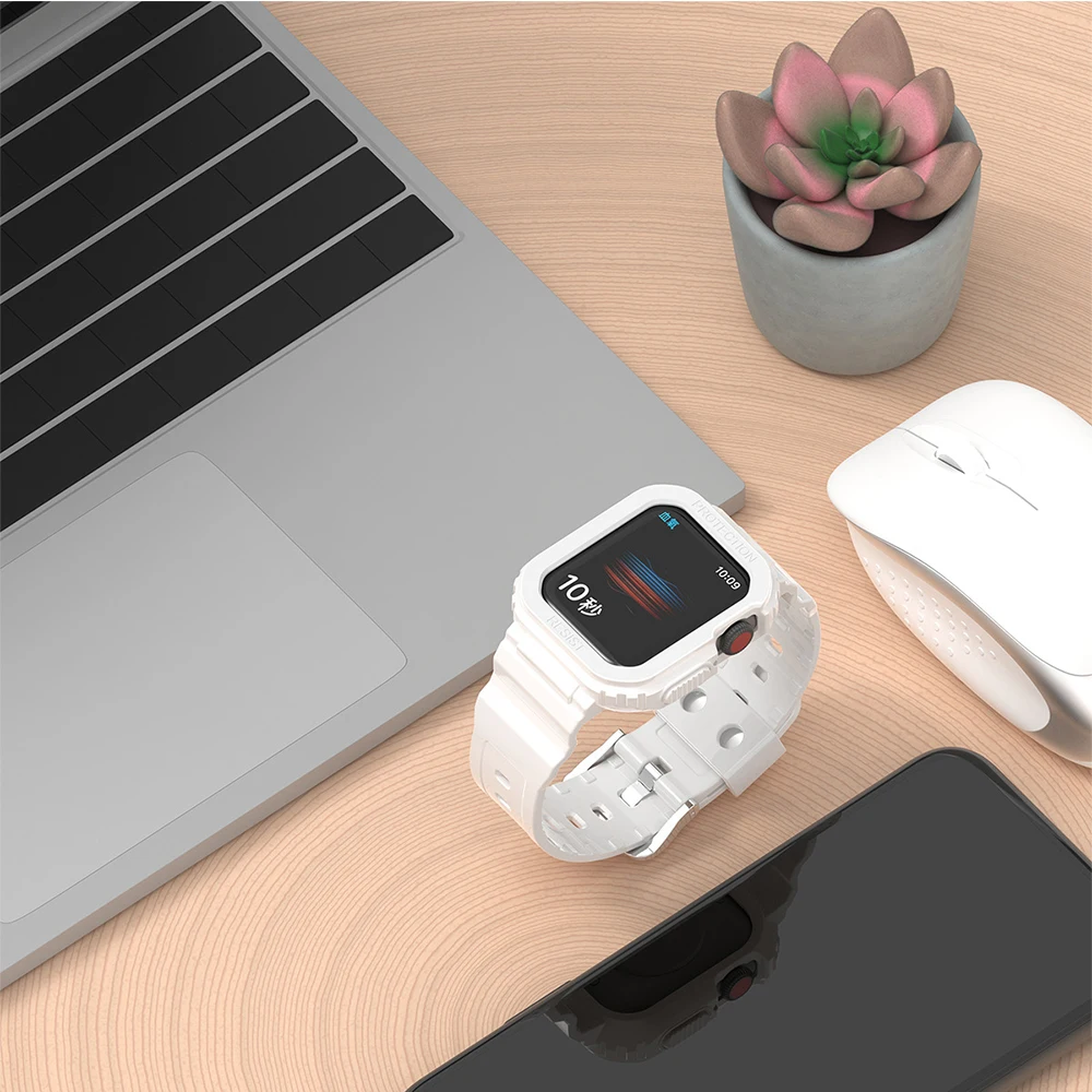 Rugged Protective Case and Bands for Apple Watch 45mm 41mm 44mm 42mm 40mm 38mm Strap, Cute Girl Crystal Jelly Cover iWatch Se76