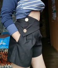 Women Shorts TWOTWINSTYLE Elegant High-Waist Fashion Color Patchwork Hit Loose for Female