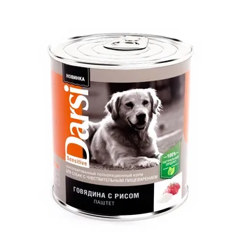 

Darsi canned (Pate) D/dogs with sensitive digestion "beef with rice", 850g-12 PCs