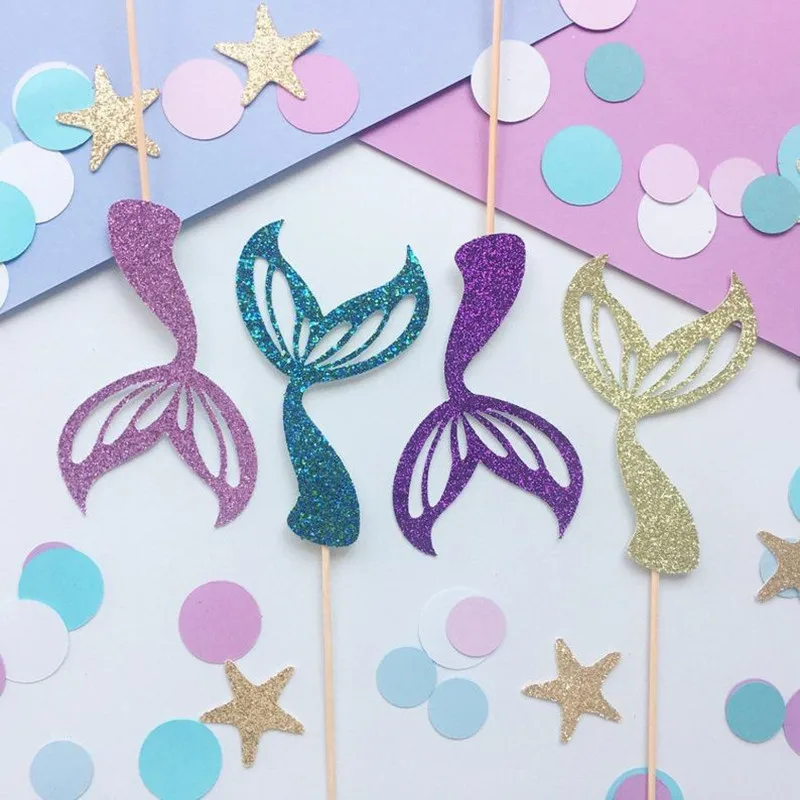 Personalize Mermaid Tail Cupcake Toppers Glitter Under The Sea Ocean cake | Дом и сад