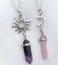 Colgante de cristal Hexagonal para mujer, piedra Natural, sol y luna, mejores amigos, joyería, color púrpura, rosa, 2 uds.