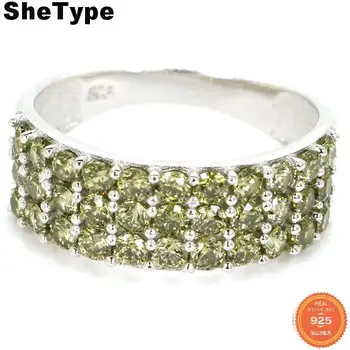 

21x7mm 3.3g Luxury Created Green Peridot Woman's Real 925 Solid Sterling Silver Rings